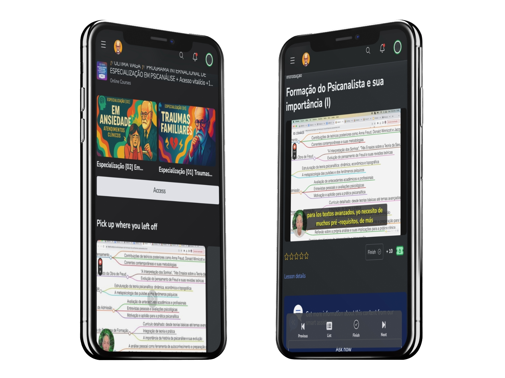 Aplicativo do curso em smartphones